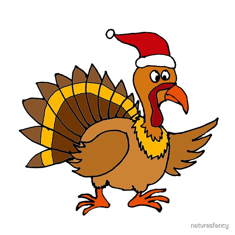 Funky Cool Turkey With Santa Hat Christmas Art Stickers By