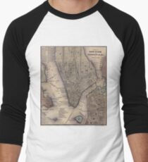 Camiseta ¾ bicolor para hombre Vintage NYC and Brooklyn Map (1847)