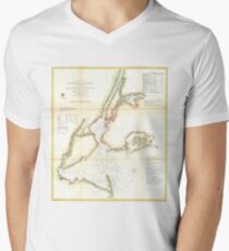 Camiseta para hombre de cuello en v Vintage Map of New York City and NY Harbour (1857)