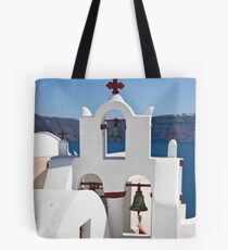 Santorini Bell Tower Tote Bag