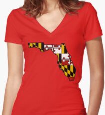 Florida outline Maryland flag Women's Fitted V-Neck T-Shirt