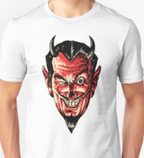 Weinlese-Halloween-roter Teufel-Kopf Slim Fit T-Shirt