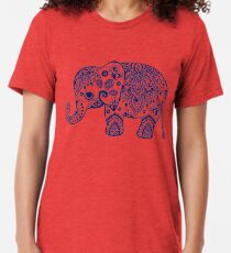 Blue Floral Elephant Illustration Tri-blend T-Shirt