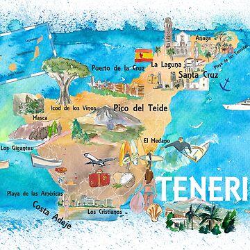 Artwork thumbnail, Tenerife Canarias Spain Illustrated Map with Landmarks and Highlights  by artshop77