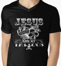 JESUS LOVES ME AND MY TATTOOS Men's V-Neck T-Shirt