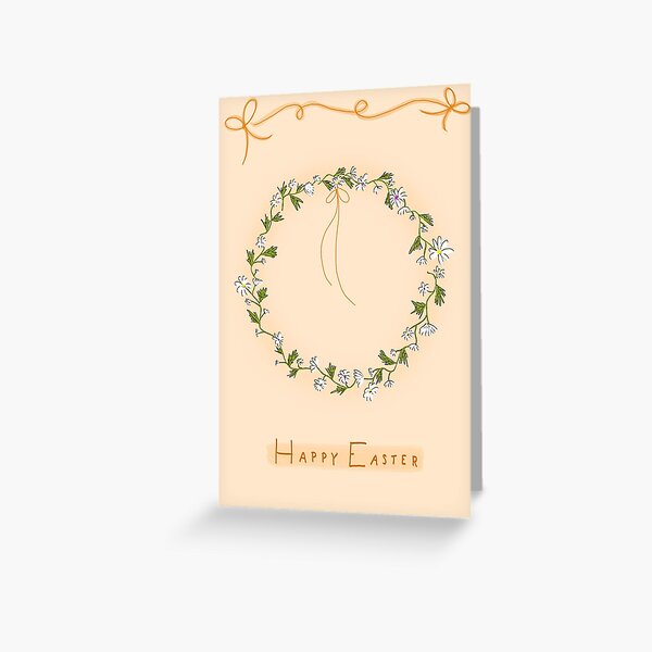 Daisy Wreath Easter Card Peach Background Greeting Card