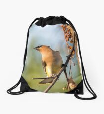 Cedar Waxwing Drawstring Bag