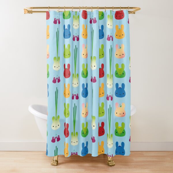 Kawaii Bunny Fruit & Vegetables Shower Curtain