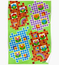 Colors And Squares With Flowers - Brush And Gouache Poster