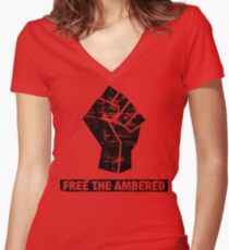 FREE THE AMBERED Women's Fitted V-Neck T-Shirt