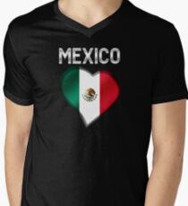 Mexico - Mexican Flag Heart & Text - Metallic Men's V-Neck T-Shirt