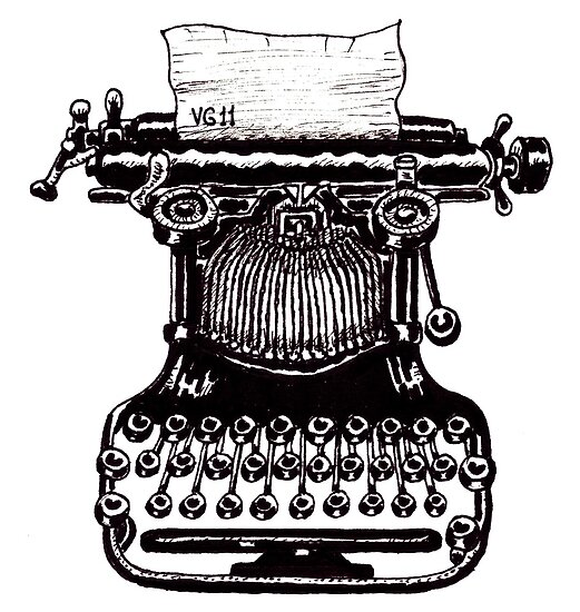 "Vintage Typewriter black and white pen ink drawing" Posters by Vitaliy