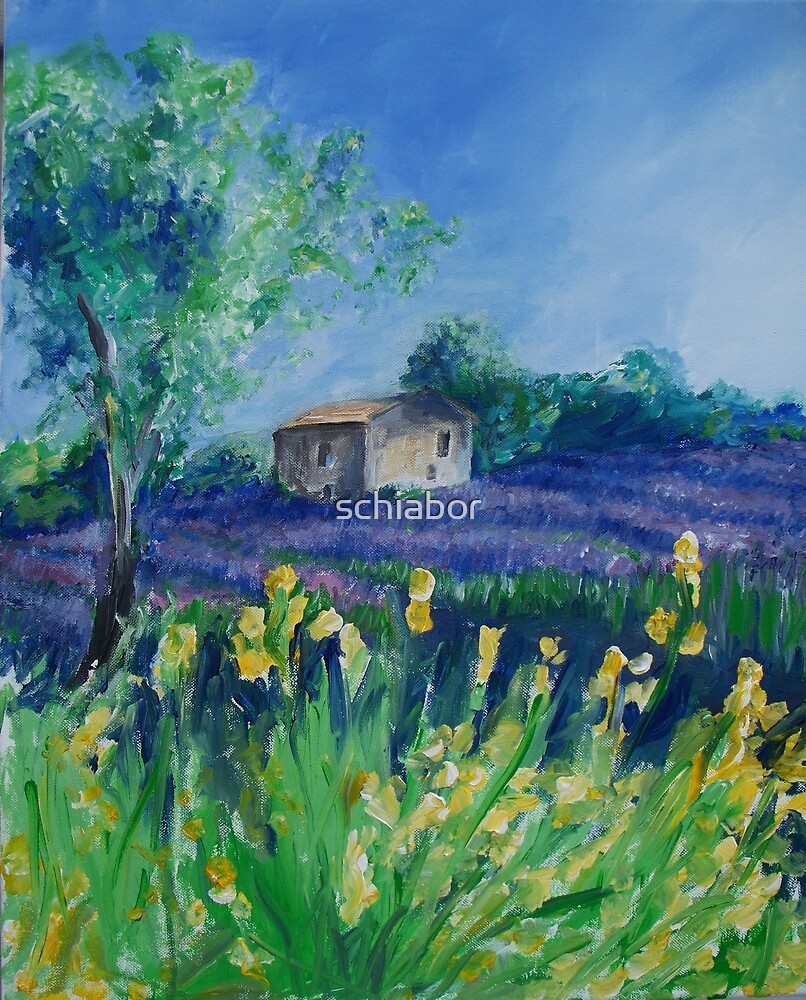 "Lavender Field With Yellow Flowers painting" by schiabor