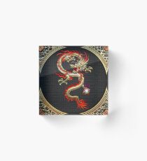 Golden Chinese Dragon Fucanglong on Black Acrylic Block
