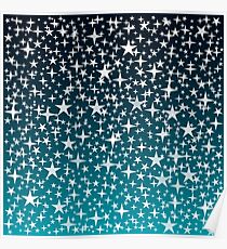 Silver Stars on Dark Blue Sky Background Poster