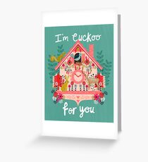 Tarjeta de felicitación Soy Cuckoo For You - Ilustración de reloj de cuco vintage para el día de San Valentín
