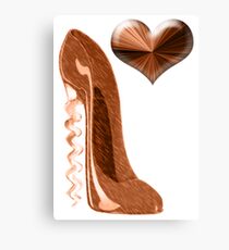 Copper Corkscrew Stiletto High Heel Shoe and 3D Heart Canvas Print