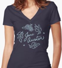 Jane Austen Floral Print Women's Fitted V-Neck T-Shirt