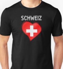 Schweiz - Swiss Flag Heart & Text - Metallic Unisex T-Shirt
