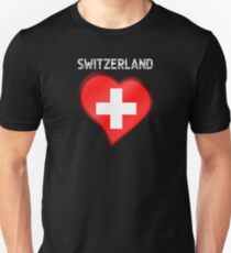 Switzerland - Swiss Flag Heart & Text - Metallic Unisex T-Shirt