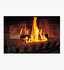 Burning fire at fireplace. Can be used as background. Photographic Print