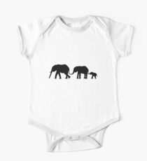 Silhouettes of 3 Elephants Holding Tails One Piece - Short Sleeve