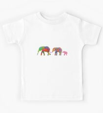 3 Colorful Elephants Holding Tails - Pop Art Kids Tee