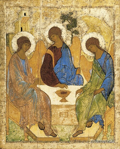 	Holy Trinity, Hospitality of Abraham; by Andrei Rublev; tempera on panel; Tretyakov Gallery (Moscow)Shop all products	
