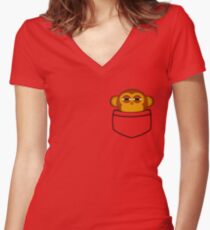 Pocket monkey is highly suspicious Women's Fitted V-Neck T-Shirt