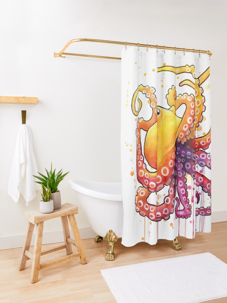 Alternate view of Octopus Sunrise Shower Curtain