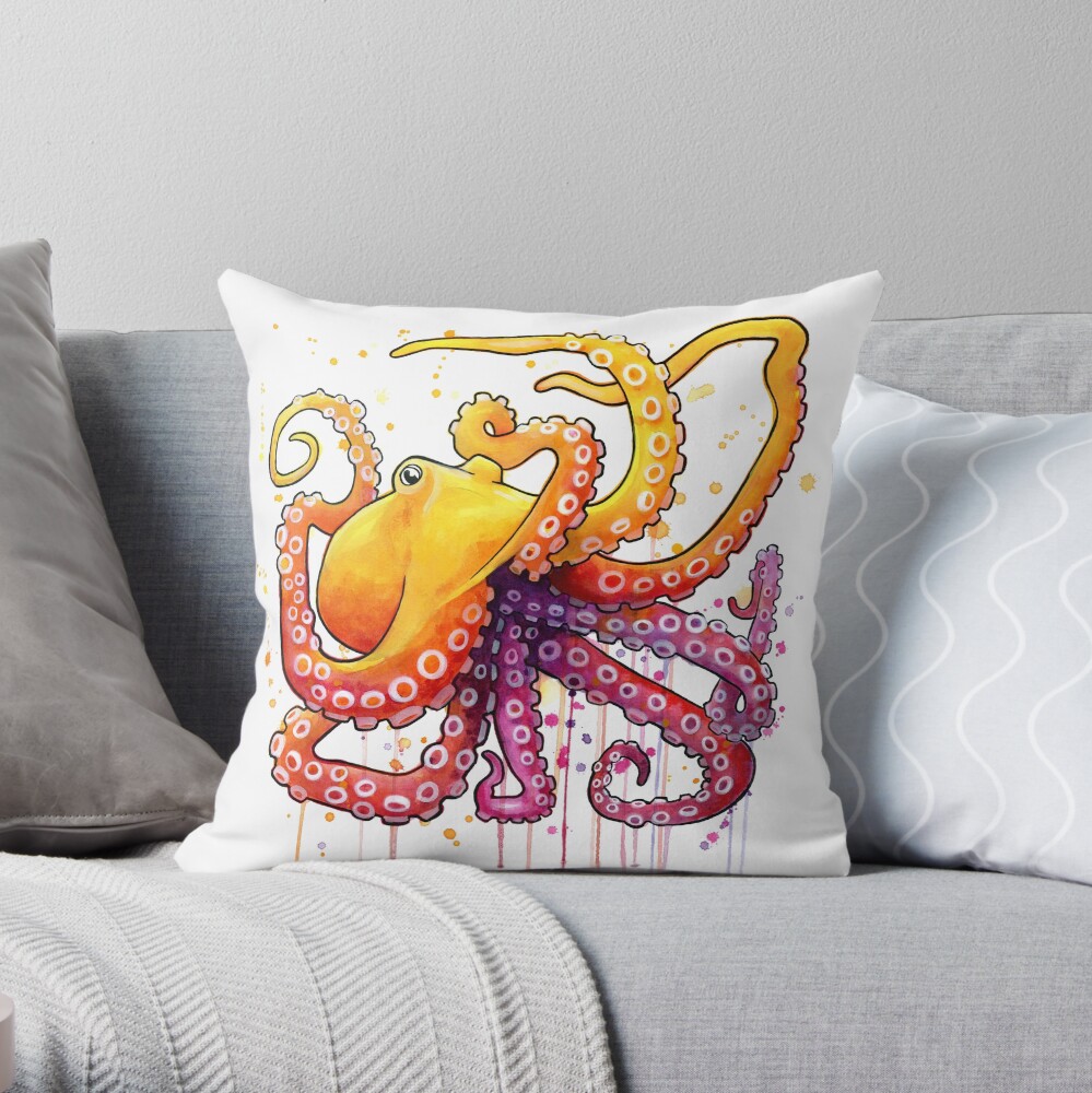 Octopus Sunrise Throw Pillow