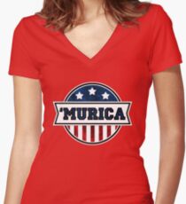 'MURICA T-Shirt. America. Jesus. Freedom. - The Campaign Women's Fitted V-Neck T-Shirt