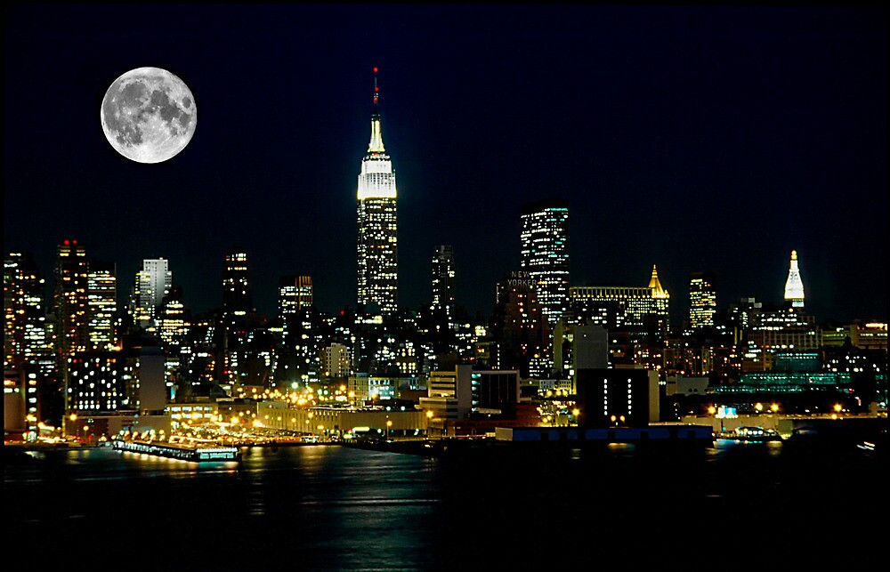 "Full Moon Rising New York City Skyline" by Anthony L Sacco Redbubble