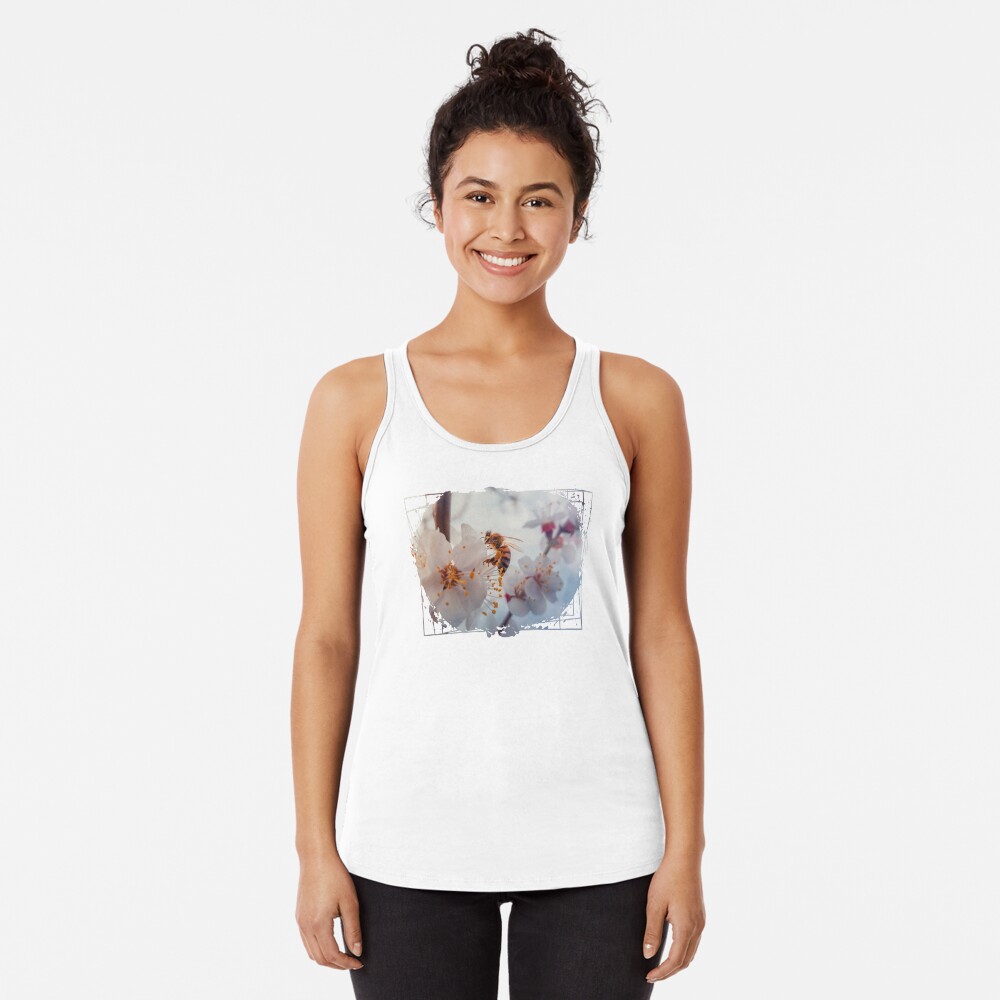 honey bee on apricot flowers Racerback Tank Top