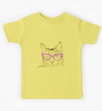 Cat with pink glasses Kids Tee