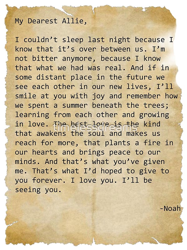 "Noah's letter to Allie" by timelessdreams Redbubble