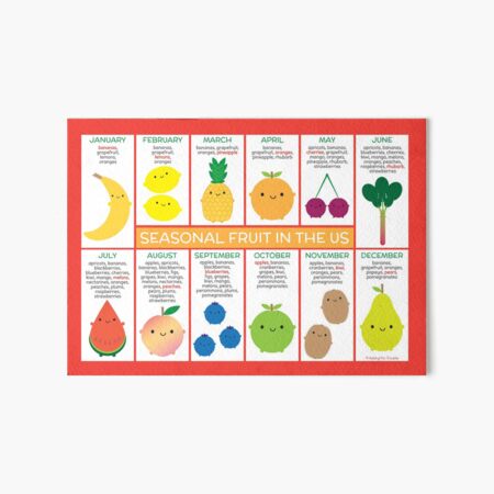 USA Seasonal Fruits Chart Art Board Print