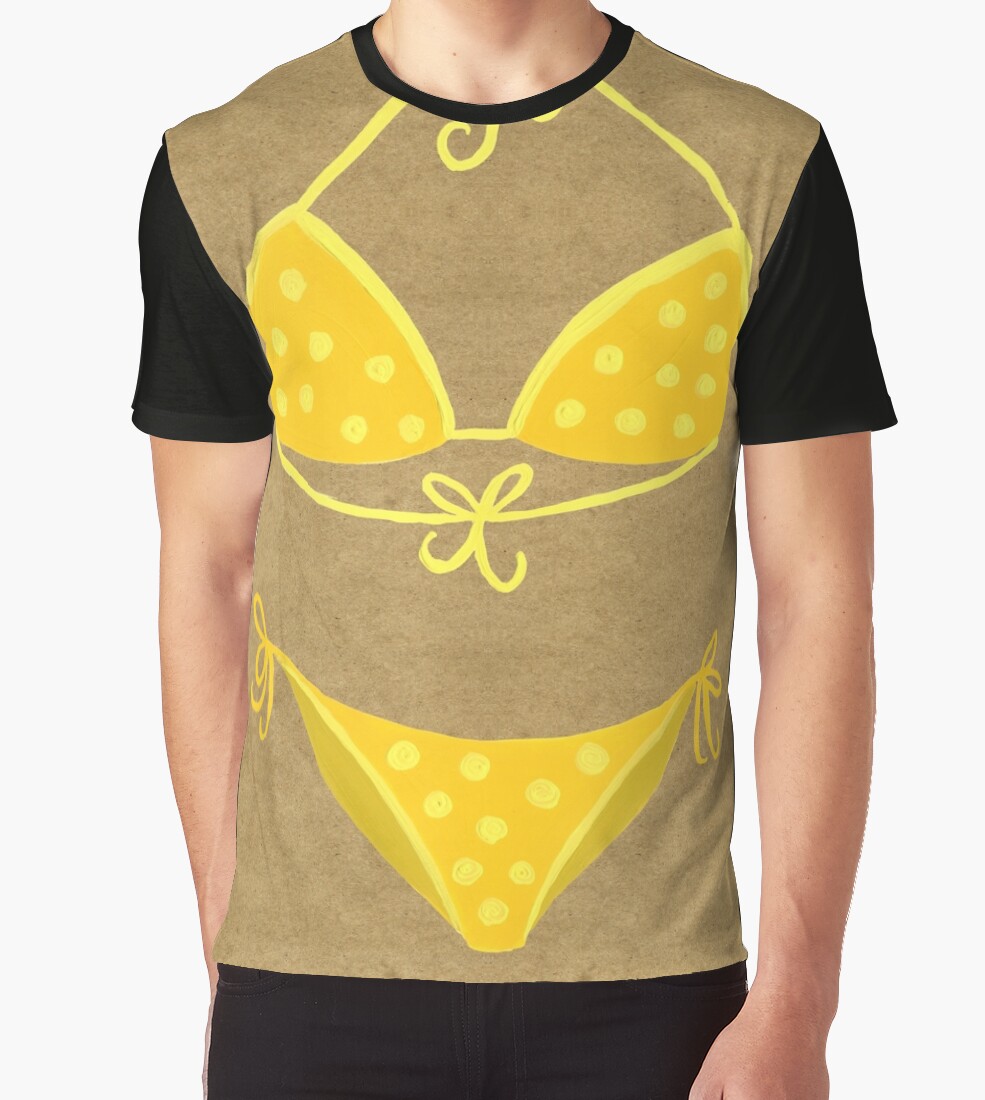 "Yellow Polka Dot Bikini on Kraft" Graphic TShirts by Cat Coquillette