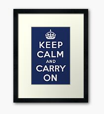 Keep Calm and Carry On (Navy Background) Framed Print