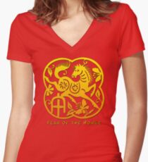 Chinese Year of The Horse Papercut Design Women's Fitted V-Neck T-Shirt