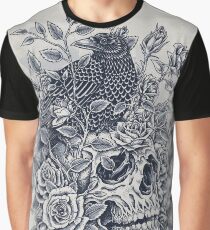 Monochrome Floral Skull Graphic T-Shirt
