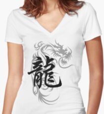 Chinese Zodiac Dragon Symbol Women's Fitted V-Neck T-Shirt