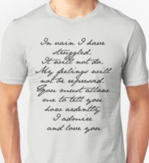 PRIDE AND PREJUDICE JANE AUSTEN MR. DARCY ENGAGEMENT SPEECH Unisex T-Shirt