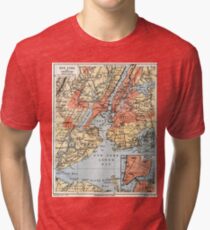 Camiseta de tejido mixto Vintage Map of The New York City Vicinity (1890)