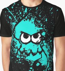 Splatoon Black Squid with Blank Eyes on Cyan Splatter Mask Graphic T-Shirt