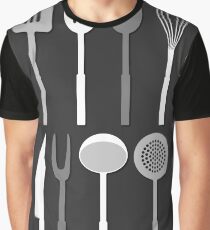 Kitchen Utensil Silhouettes Monochrome Graphic T-Shirt