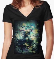 Paris in Spring, Green Women's Fitted V-Neck T-Shirt
