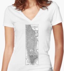 Camiseta entallada de cuello en V Vintage Map of New York City (1811)