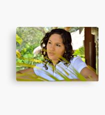 Young lady looking pensive Canvas Print
