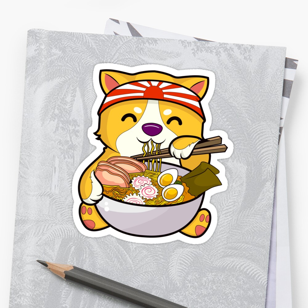 "Kawaii Dog Ramen Bowl Funny Anime Noodles Puppy" Sticker ...